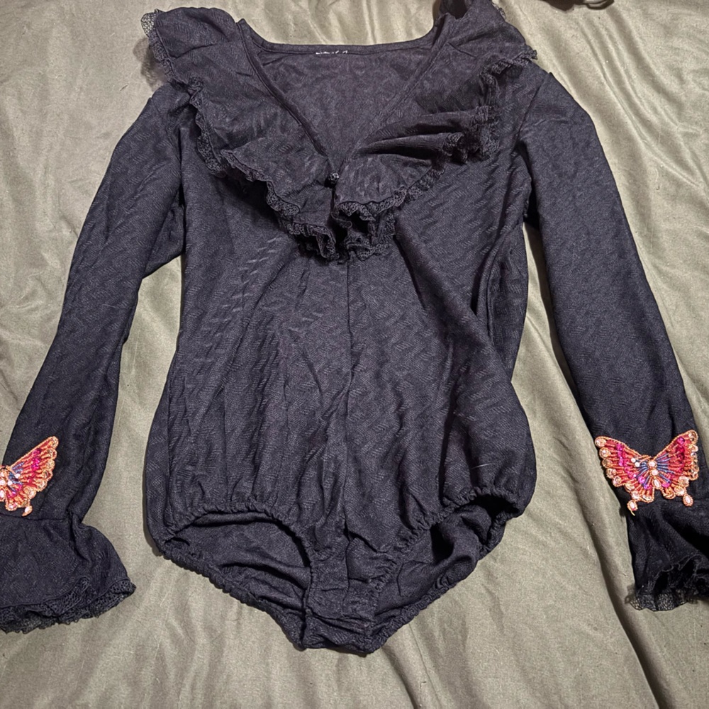 Vintage lace bodysuit with butterflies